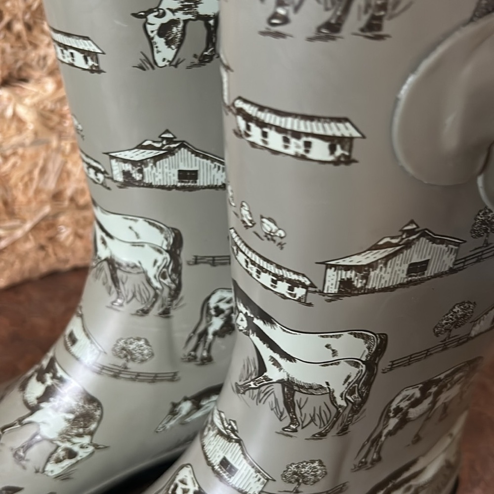 Green Farm Print Rain Boots - Picture 13 of 14